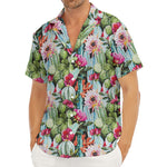 Vintage Cactus And Flower Print Men's Deep V-Neck Shirt