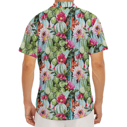 Vintage Cactus And Flower Print Men's Deep V-Neck Shirt