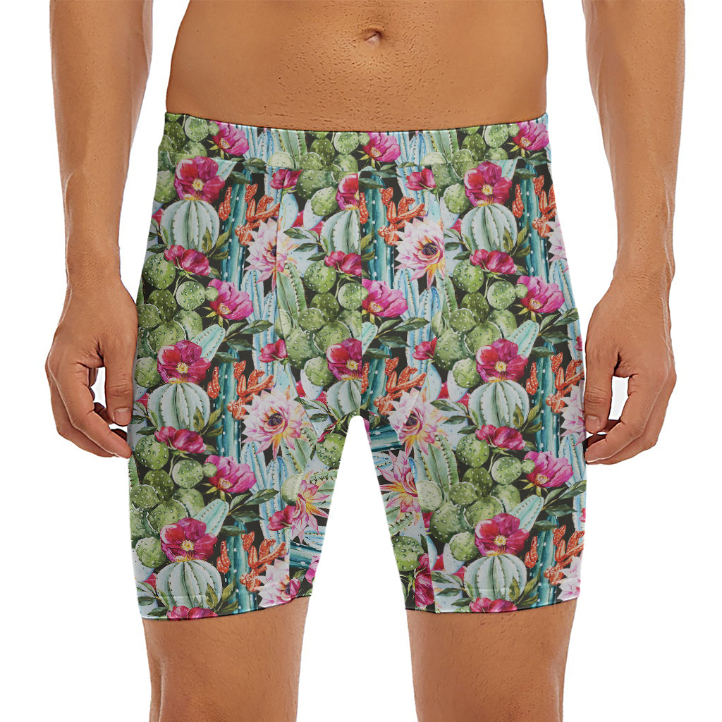 Vintage Cactus And Flower Print Men's Long Boxer Briefs