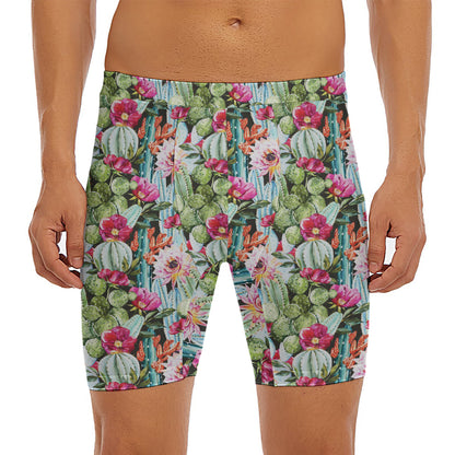Vintage Cactus And Flower Print Men's Long Boxer Briefs