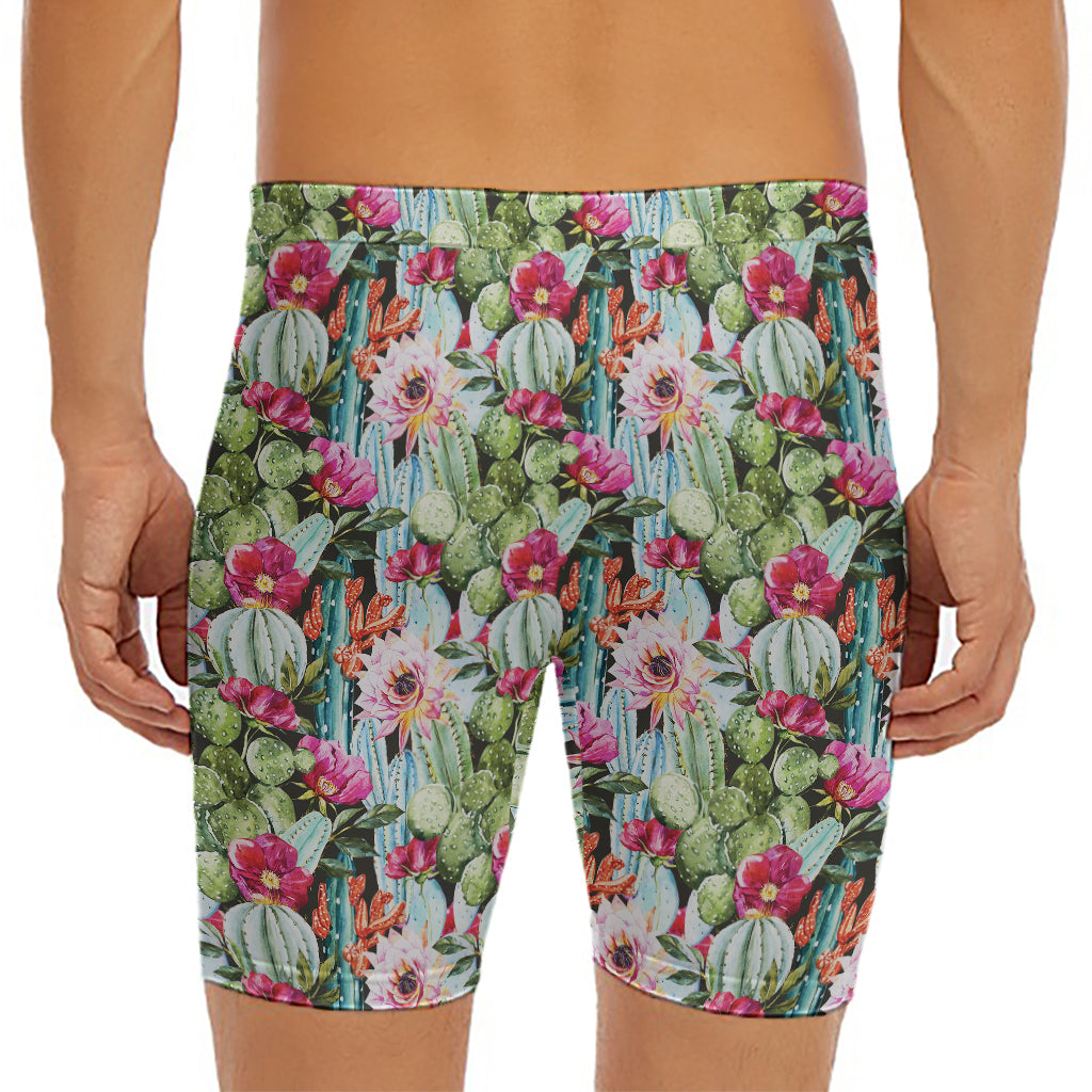 Vintage Cactus And Flower Print Men's Long Boxer Briefs