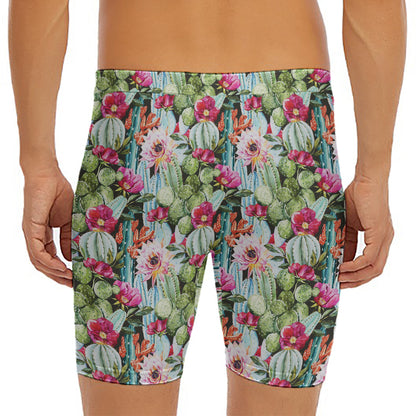 Vintage Cactus And Flower Print Men's Long Boxer Briefs