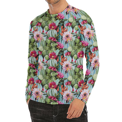 Vintage Cactus And Flower Print Men's Long Sleeve Rash Guard