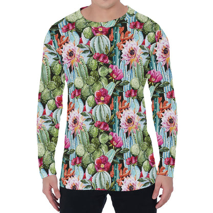 Vintage Cactus And Flower Print Men's Long Sleeve T-Shirt