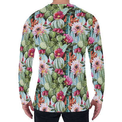 Vintage Cactus And Flower Print Men's Long Sleeve T-Shirt