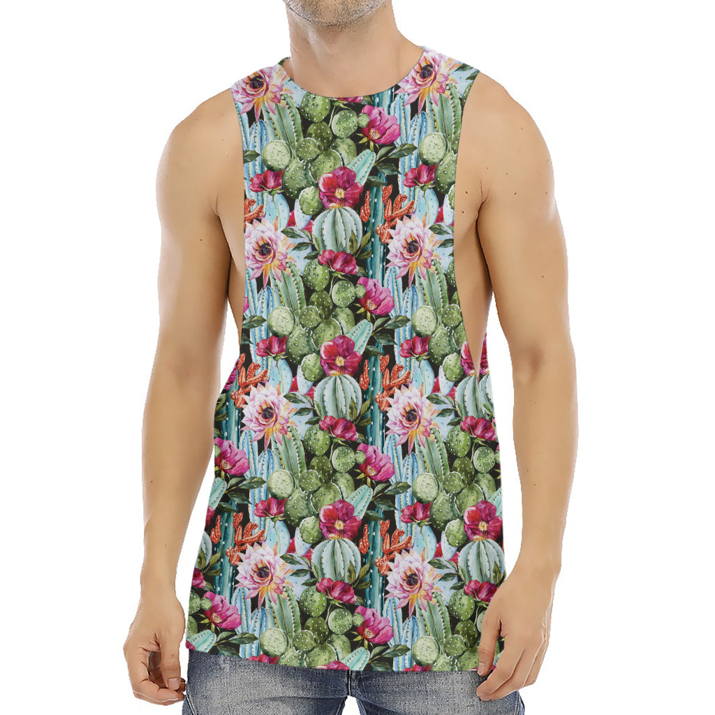 Vintage Cactus And Flower Print Men's Muscle Tank Top
