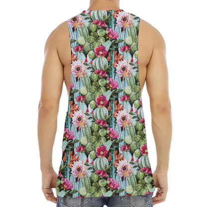 Vintage Cactus And Flower Print Men's Muscle Tank Top