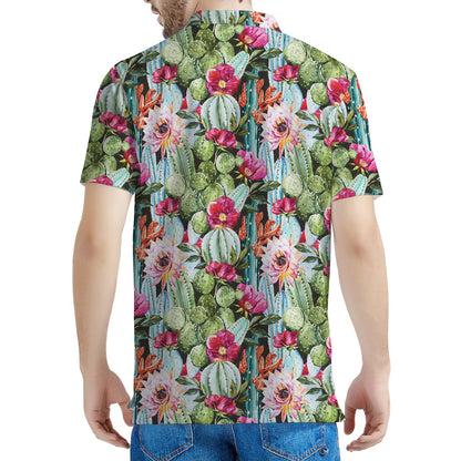 Vintage Cactus And Flower Print Men's Polo Shirt