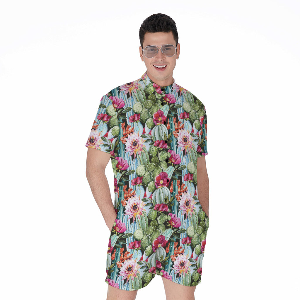 Vintage Cactus And Flower Print Men's Rompers