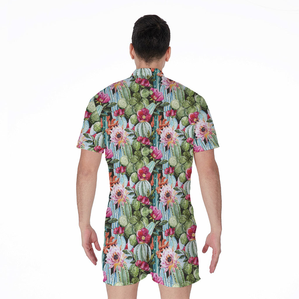 Vintage Cactus And Flower Print Men's Rompers