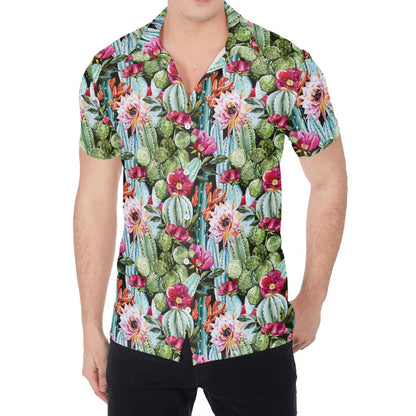 Vintage Cactus And Flower Print Men's Shirt