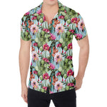 Vintage Cactus And Flower Print Men's Shirt