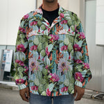 Vintage Cactus And Flower Print Men's Shirt Jacket