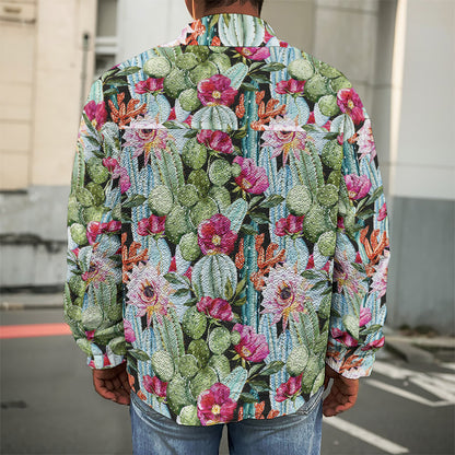 Vintage Cactus And Flower Print Men's Shirt Jacket