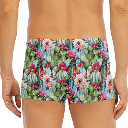 Vintage Cactus And Flower Print Men's Short Boxer Briefs