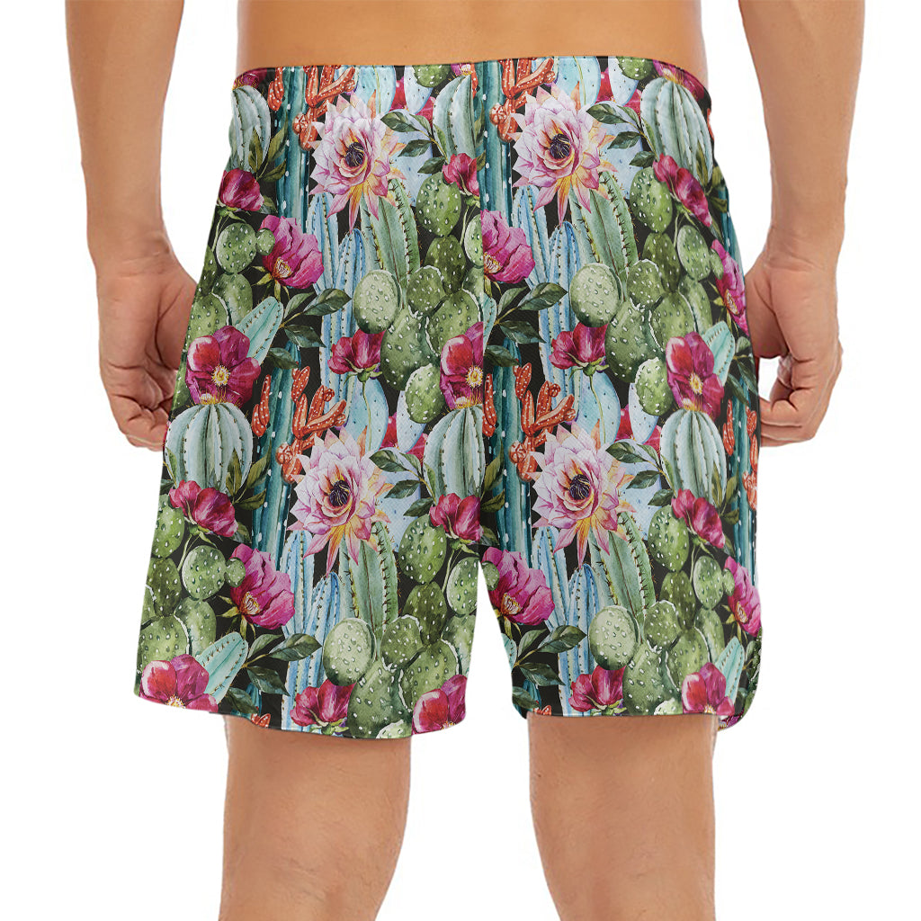 Vintage Cactus And Flower Print Men's Split Running Shorts