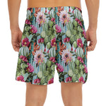 Vintage Cactus And Flower Print Men's Split Running Shorts