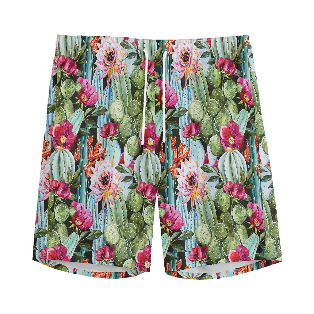 Vintage Cactus And Flower Print Men's Sports Shorts