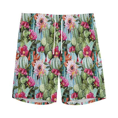 Vintage Cactus And Flower Print Men's Sports Shorts