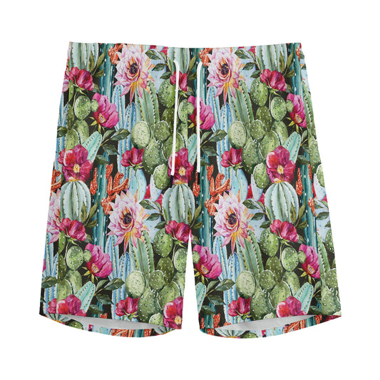 Vintage Cactus And Flower Print Men's Sports Shorts