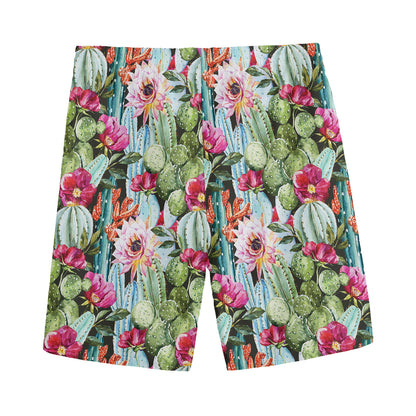 Vintage Cactus And Flower Print Men's Sports Shorts