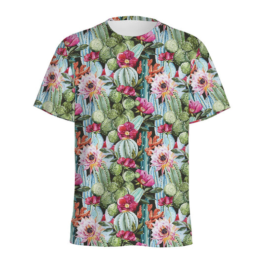 Vintage Cactus And Flower Print Men's Sports T-Shirt
