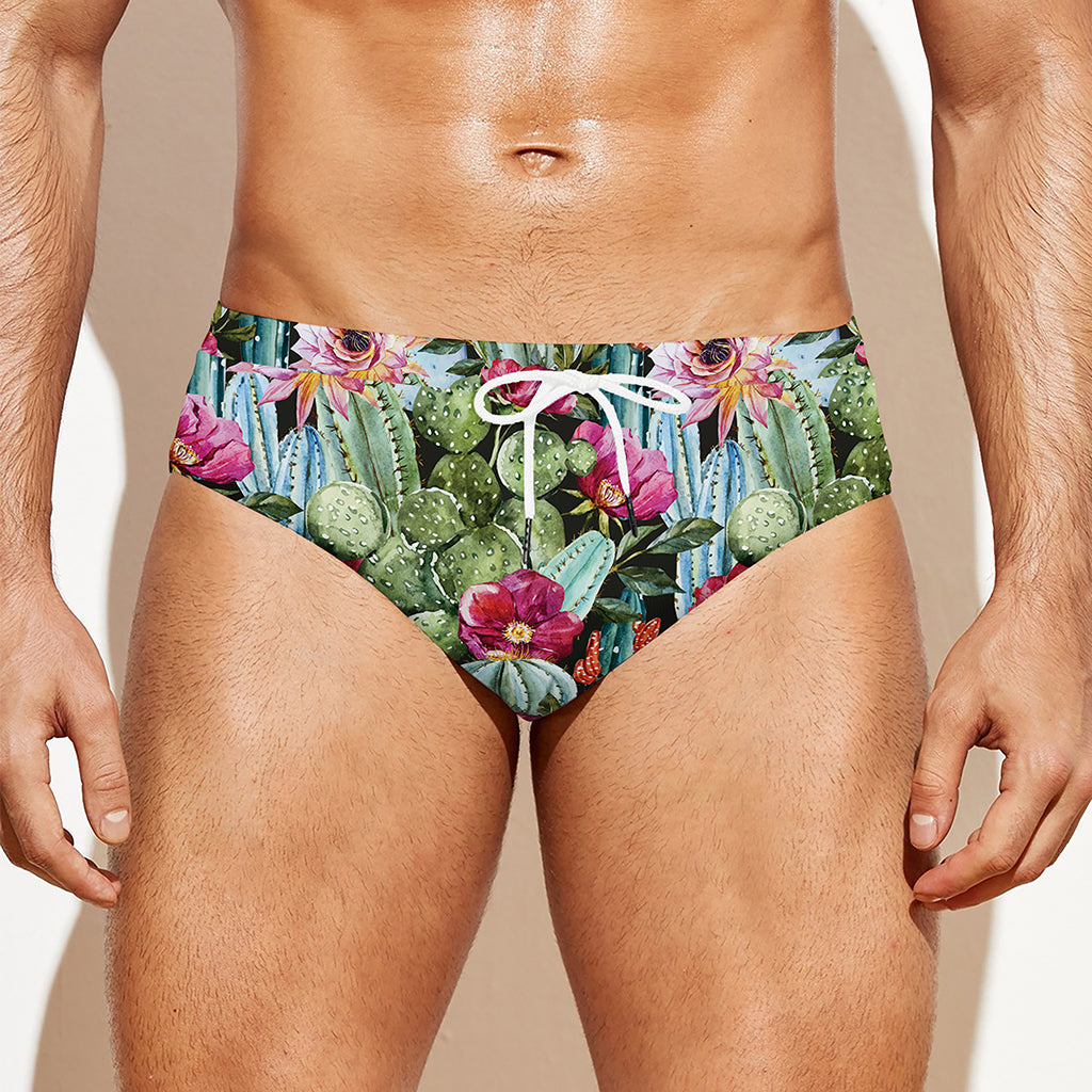 Vintage Cactus And Flower Print Men's Swim Briefs