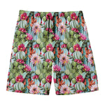 Vintage Cactus And Flower Print Men's Swim Trunks