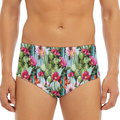 Vintage Cactus And Flower Print Men's Triangle Swim Briefs