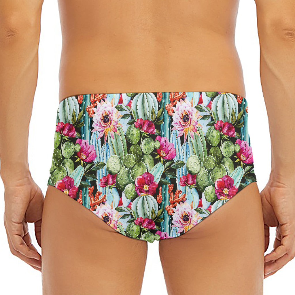 Vintage Cactus And Flower Print Men's Triangle Swim Briefs