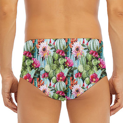 Vintage Cactus And Flower Print Men's Triangle Swim Briefs