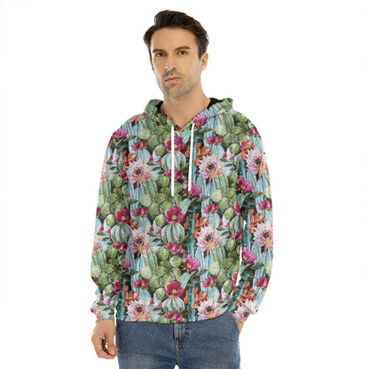 Vintage Cactus And Flower Print Men's Velvet Pullover Hoodie