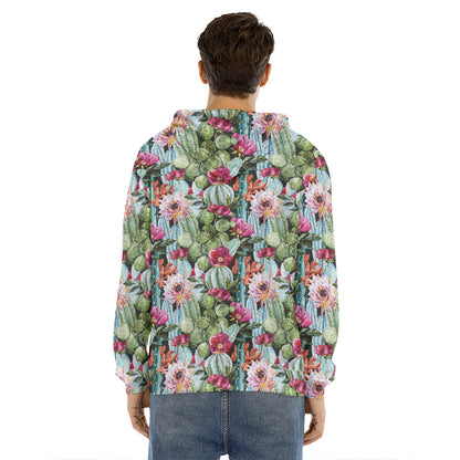 Vintage Cactus And Flower Print Men's Velvet Pullover Hoodie