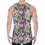 Vintage Cactus And Flower Print Men's Velvet Tank Top