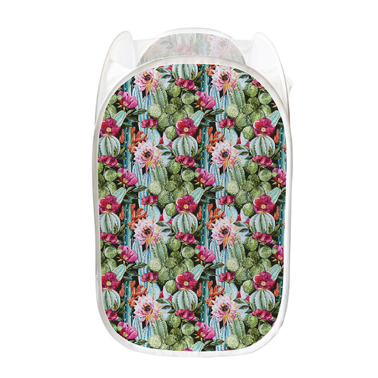 Vintage Cactus And Flower Print Mesh Laundry Hamper