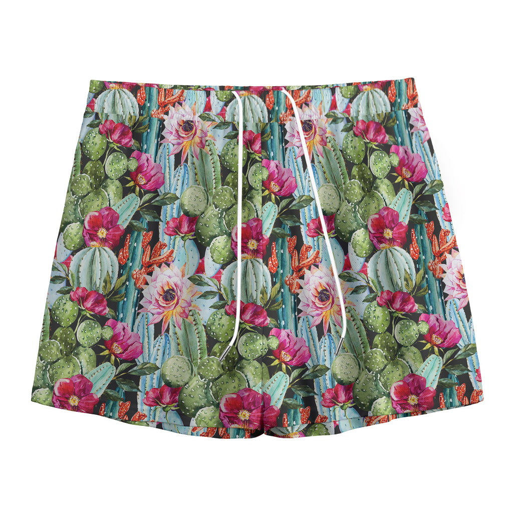 Vintage Cactus And Flower Print Mesh Shorts