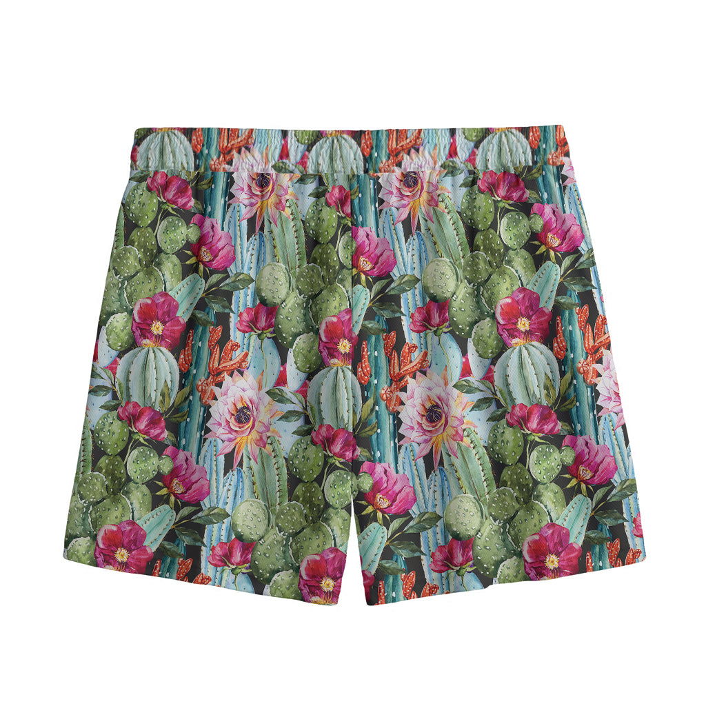 Vintage Cactus And Flower Print Mesh Shorts