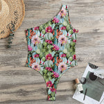 Vintage Cactus And Flower Print One Shoulder Bodysuit