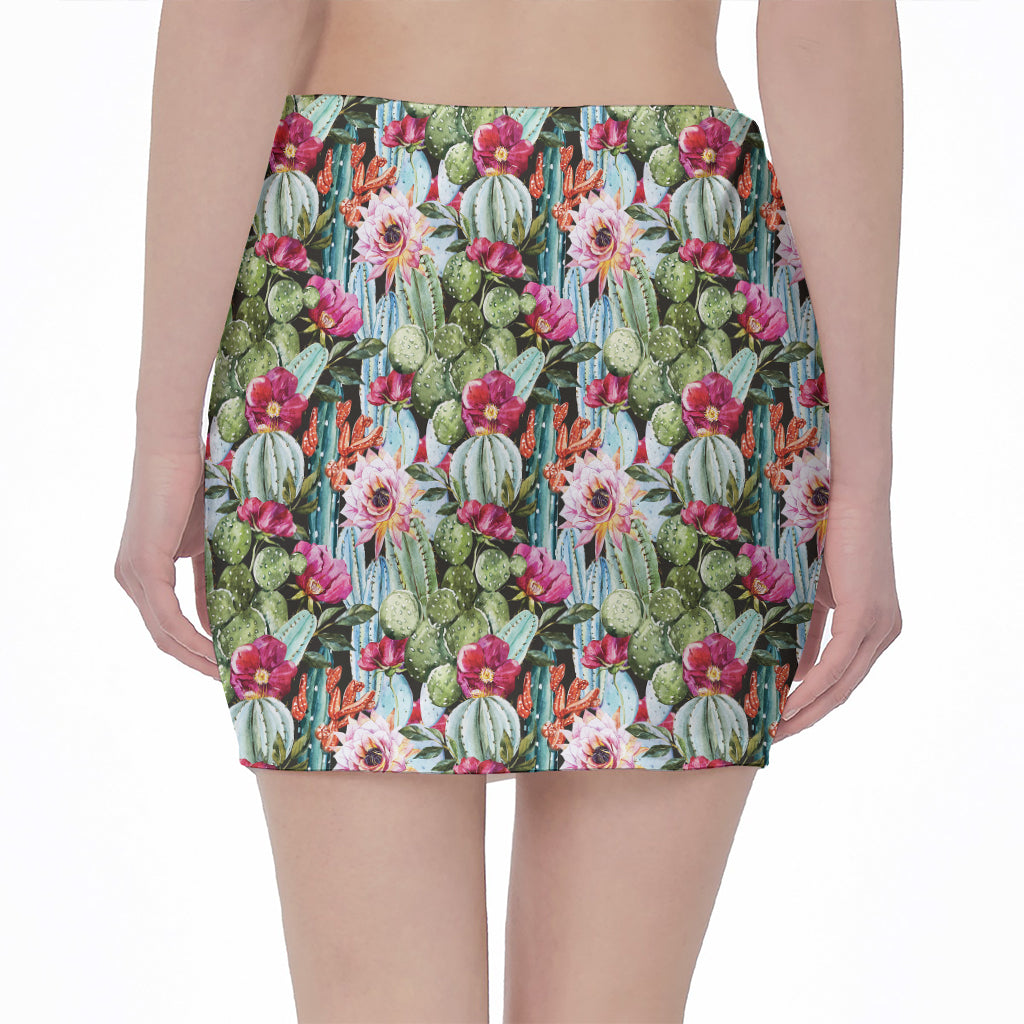 Vintage Cactus And Flower Print Pencil Mini Skirt
