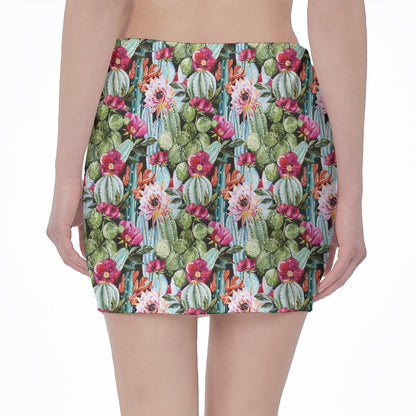 Vintage Cactus And Flower Print Pencil Mini Skirt