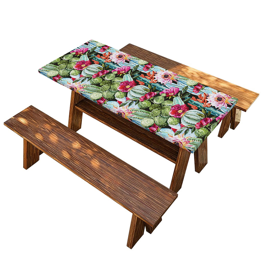 Vintage Cactus And Flower Print Picnic Table Cover