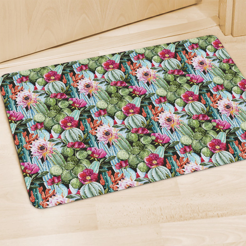 Vintage Cactus And Flower Print Polyester Doormat