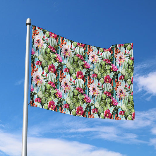 Vintage Cactus And Flower Print Polyester Flag