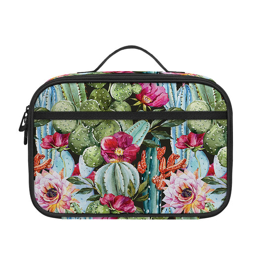 Vintage Cactus And Flower Print Portable Lunch Bag