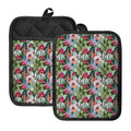 Vintage Cactus And Flower Print Pot Holders With Pocket