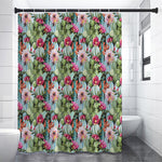 Vintage Cactus And Flower Print Premium Shower Curtain
