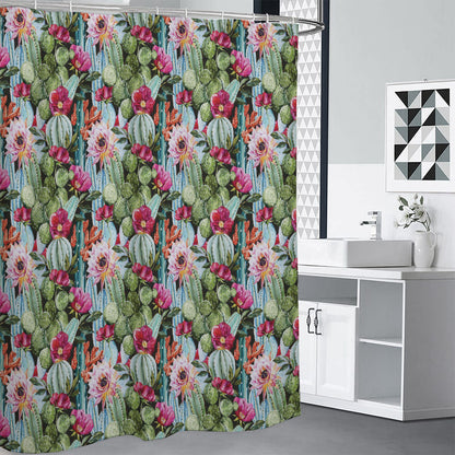 Vintage Cactus And Flower Print Premium Shower Curtain