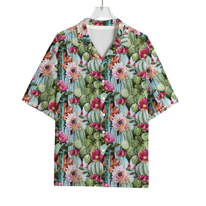 Vintage Cactus And Flower Print Rayon Hawaiian Shirt