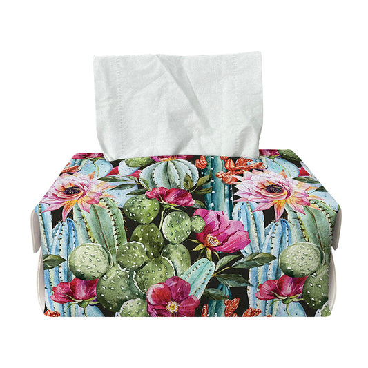 Vintage Cactus And Flower Print Rectangle Tissue Box Cover