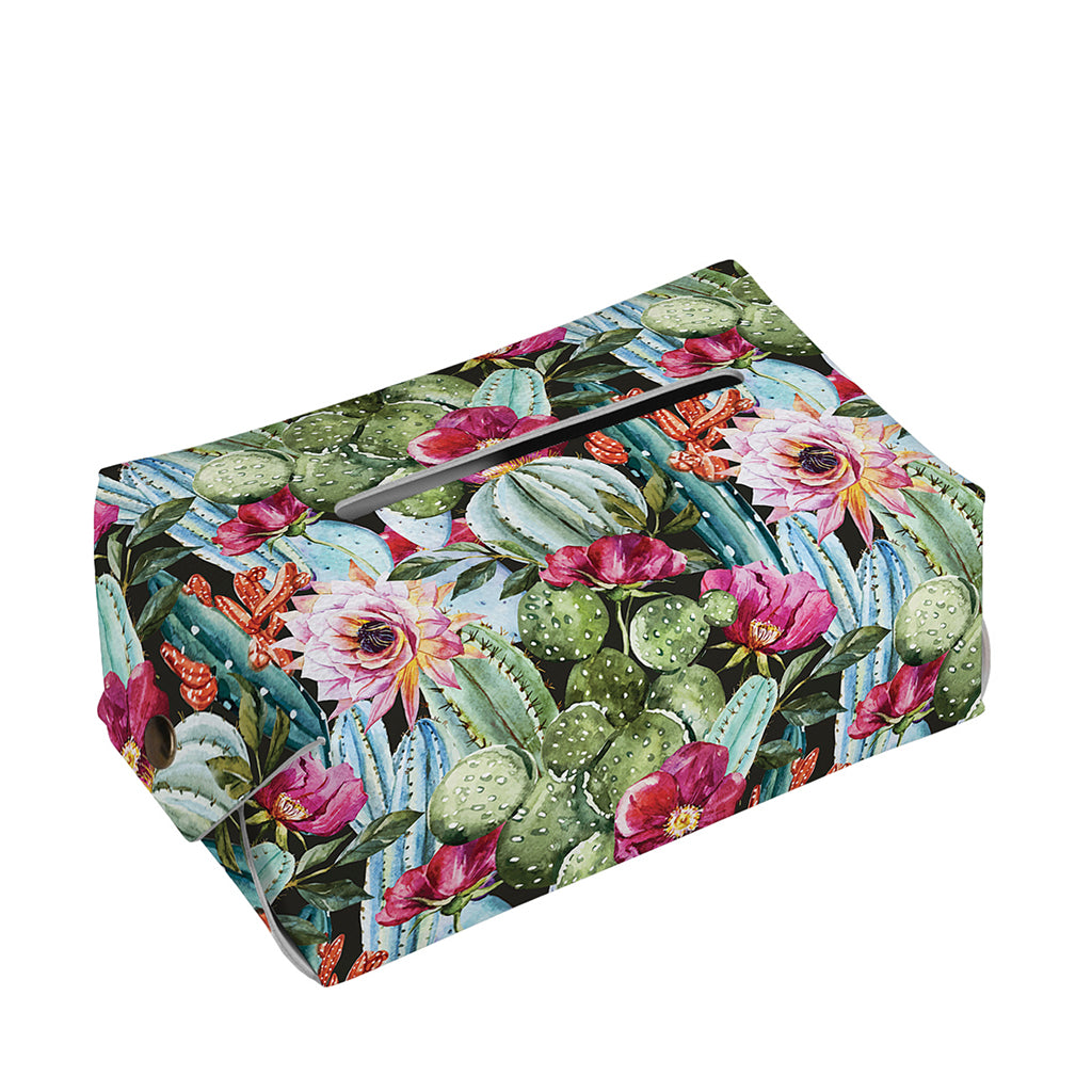 Vintage Cactus And Flower Print Rectangle Tissue Box Cover